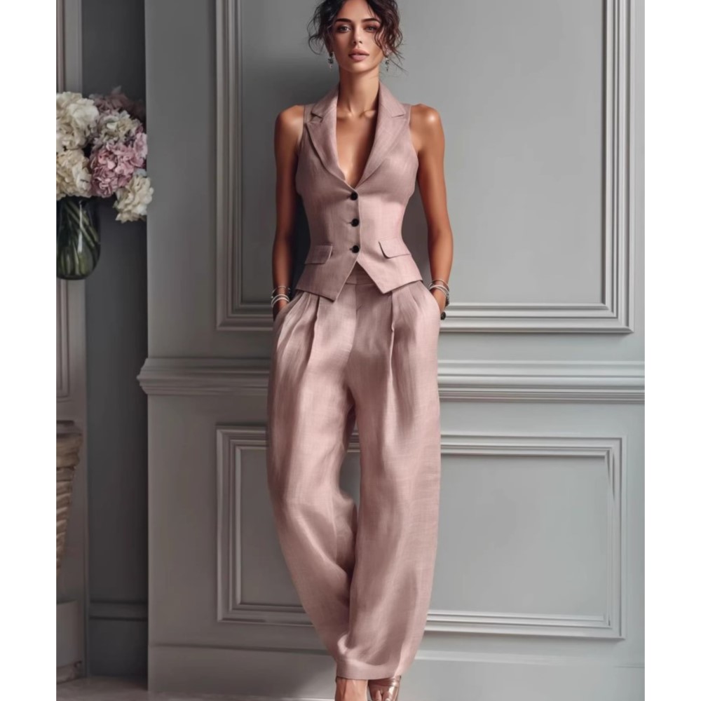 Women Formal Wear Set - Summer New Fashion Single-breasted Sleeveless Top