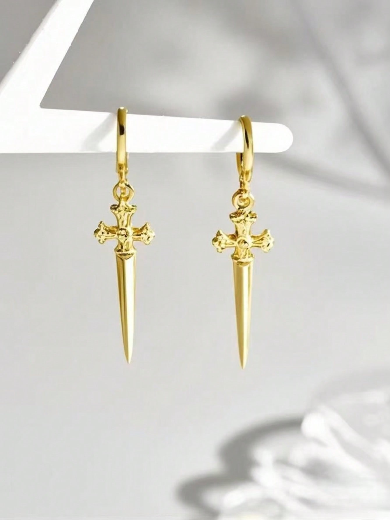 Women'S Gothic Formal Wear - Gold Sword Cross Dangle Earrings for