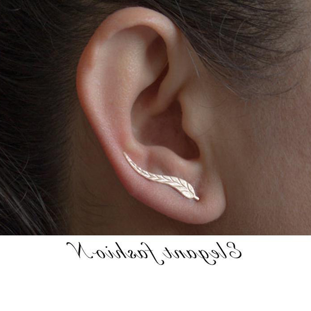 Formal Wear Jewelry For Women - 1 Pair Leaf Ear Climbers Golden