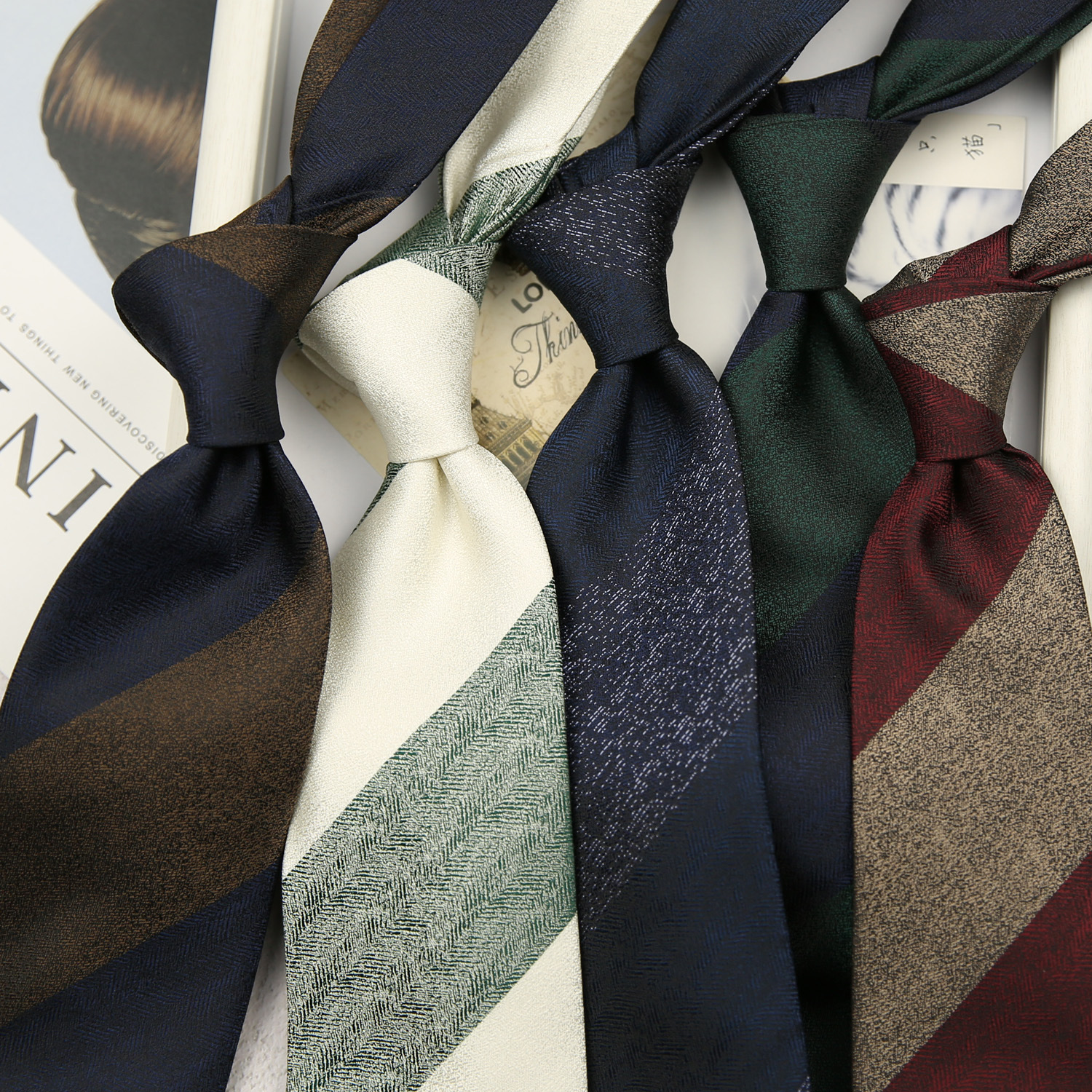 Women Formal Wear With Tie - Fashion 8cm Navy Striped Neckties For
