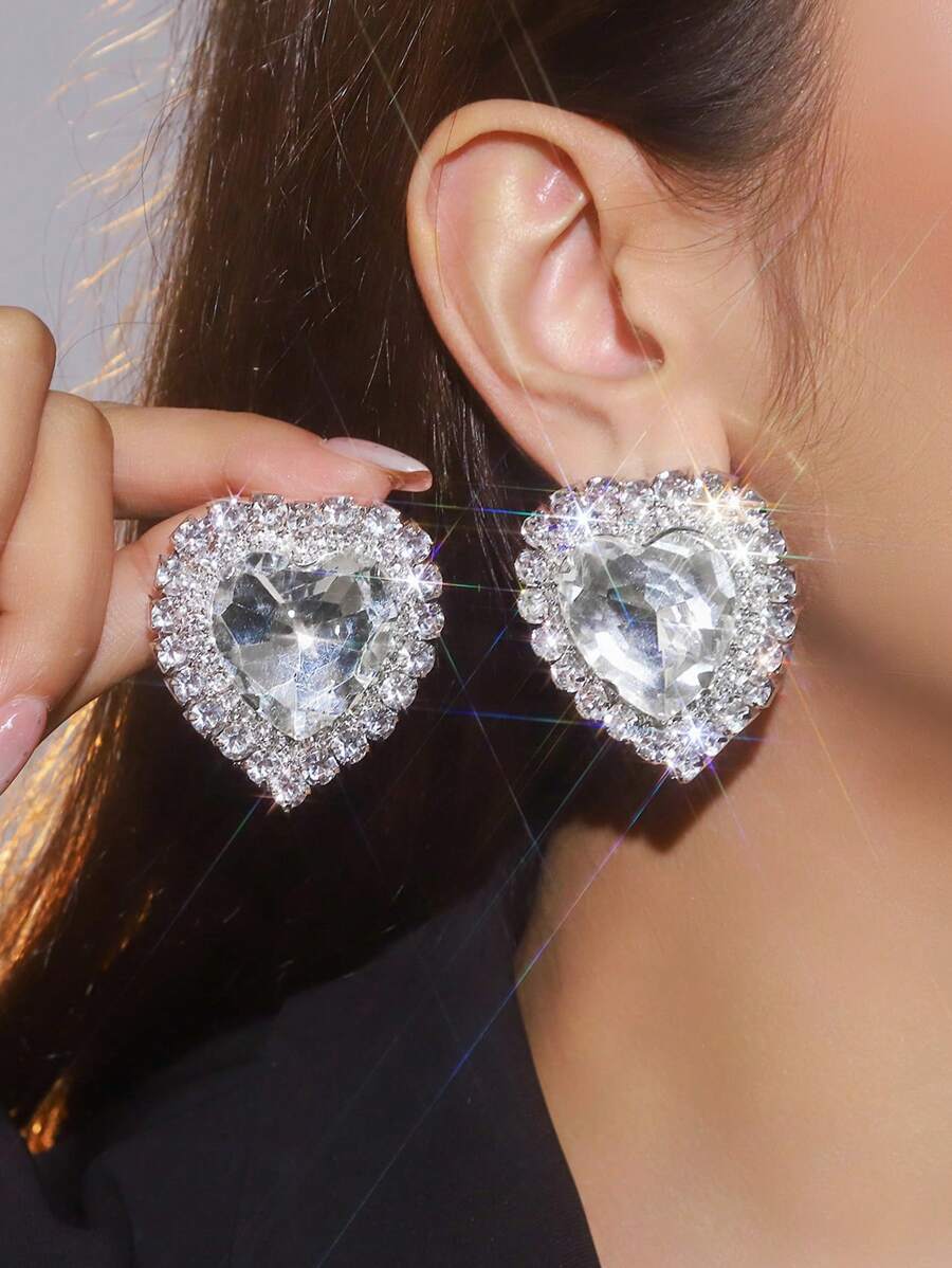 Formal Wear Jewelry For Women - Luxury Heart-Shaped Crystal Rhinestone Stud Earrings