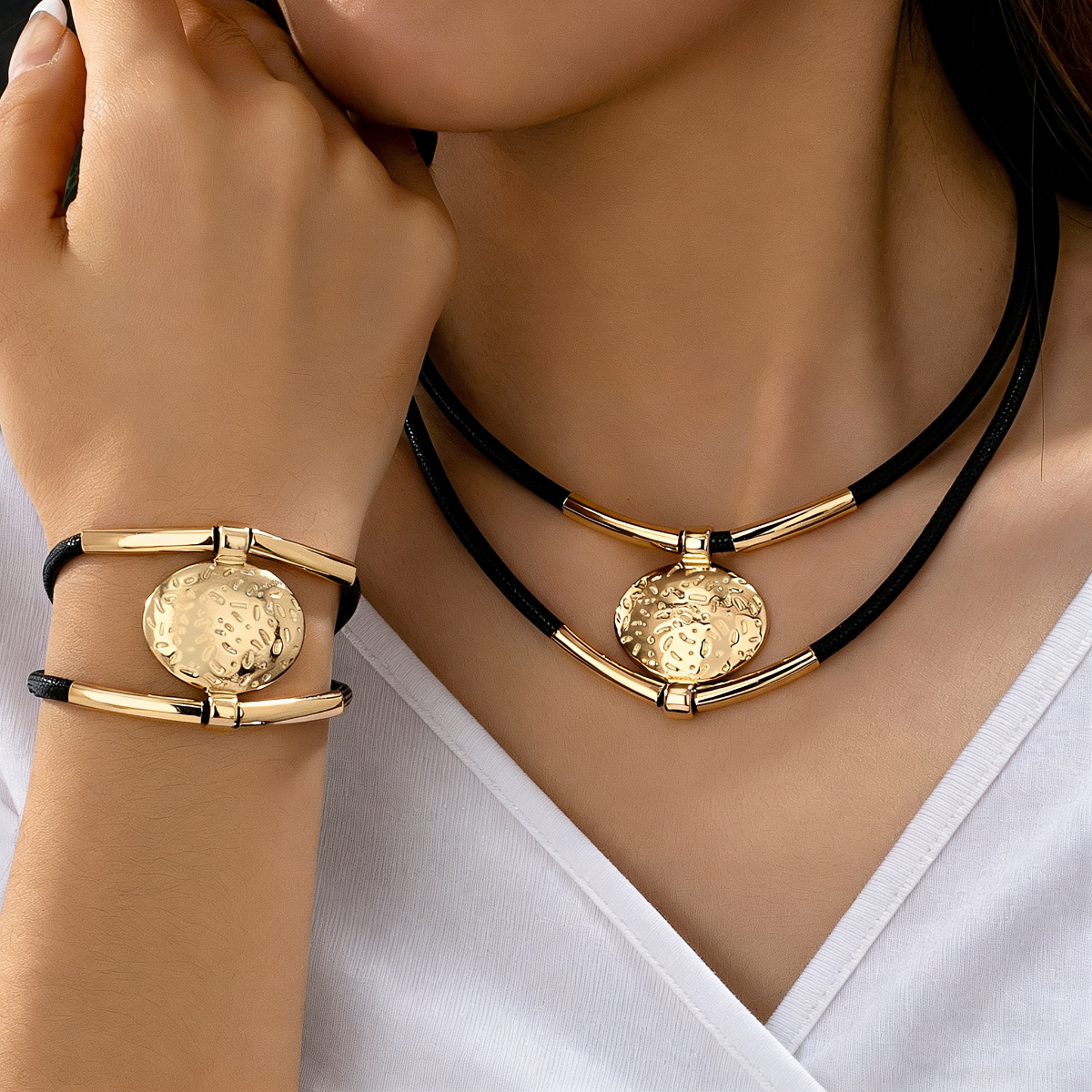 Formal Wear Jewelry For Women - Elegant Oval Pendant Set Textured Dot