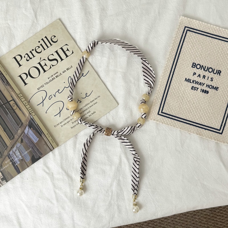 Pearl Necklace Set - Retro Beaded Pearl Pendant Silk Scarf