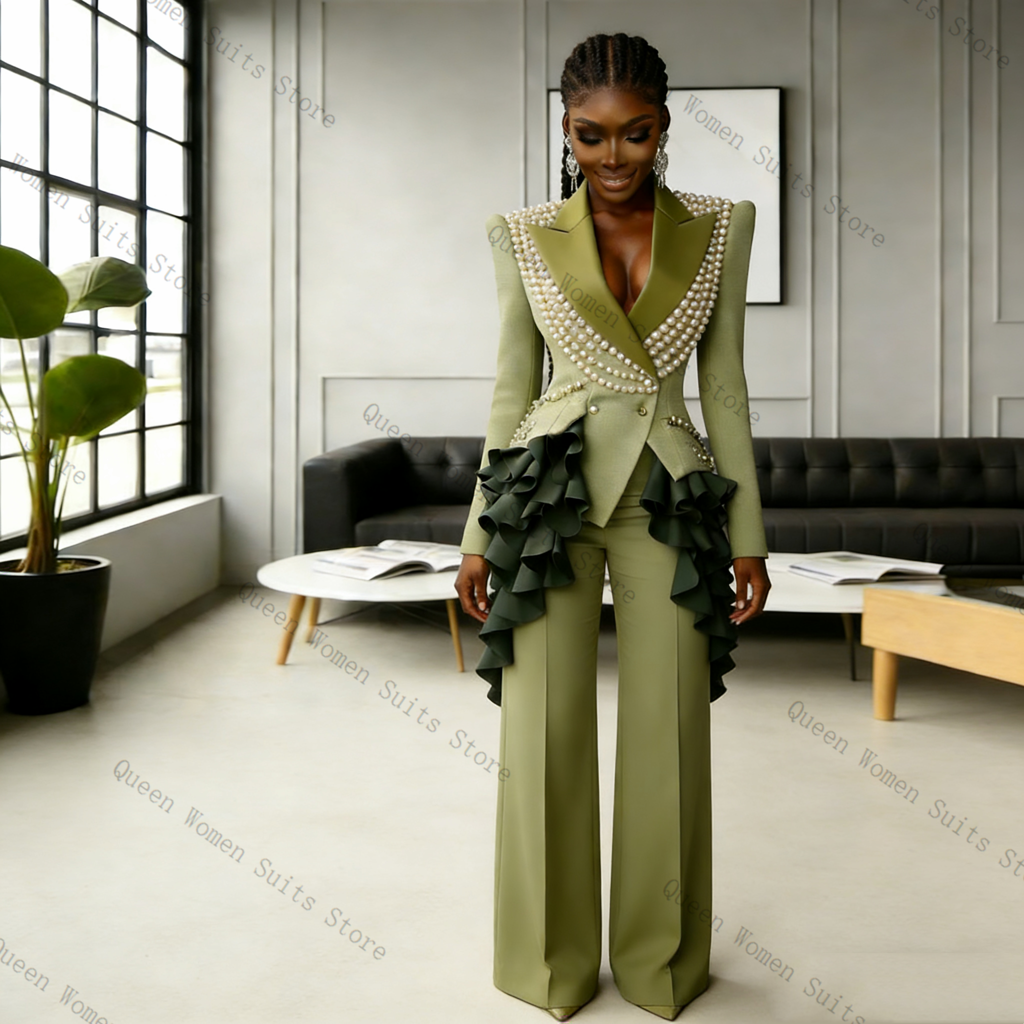 Women Luxury Formal Wear - Luxury Pearls Women Suit Pants Set