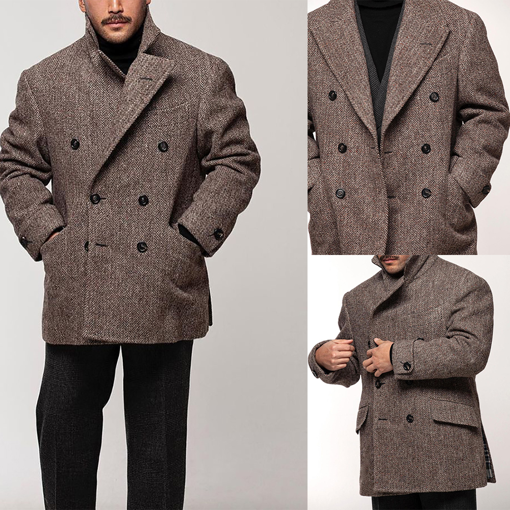 Herringbone Men Short Coat Ove - Tailored Coat Wool ulasan dan harga