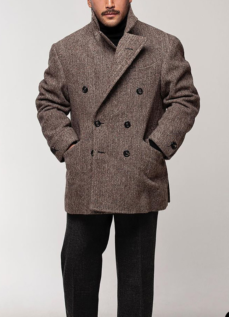 Herringbone Men Short Coat Ove - Tailored Coat Wool ulasan dan harga