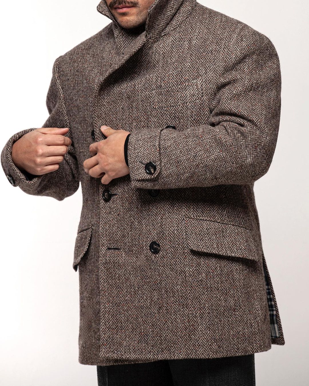 Herringbone Men Short Coat Ove - Tailored Coat Wool ulasan dan harga