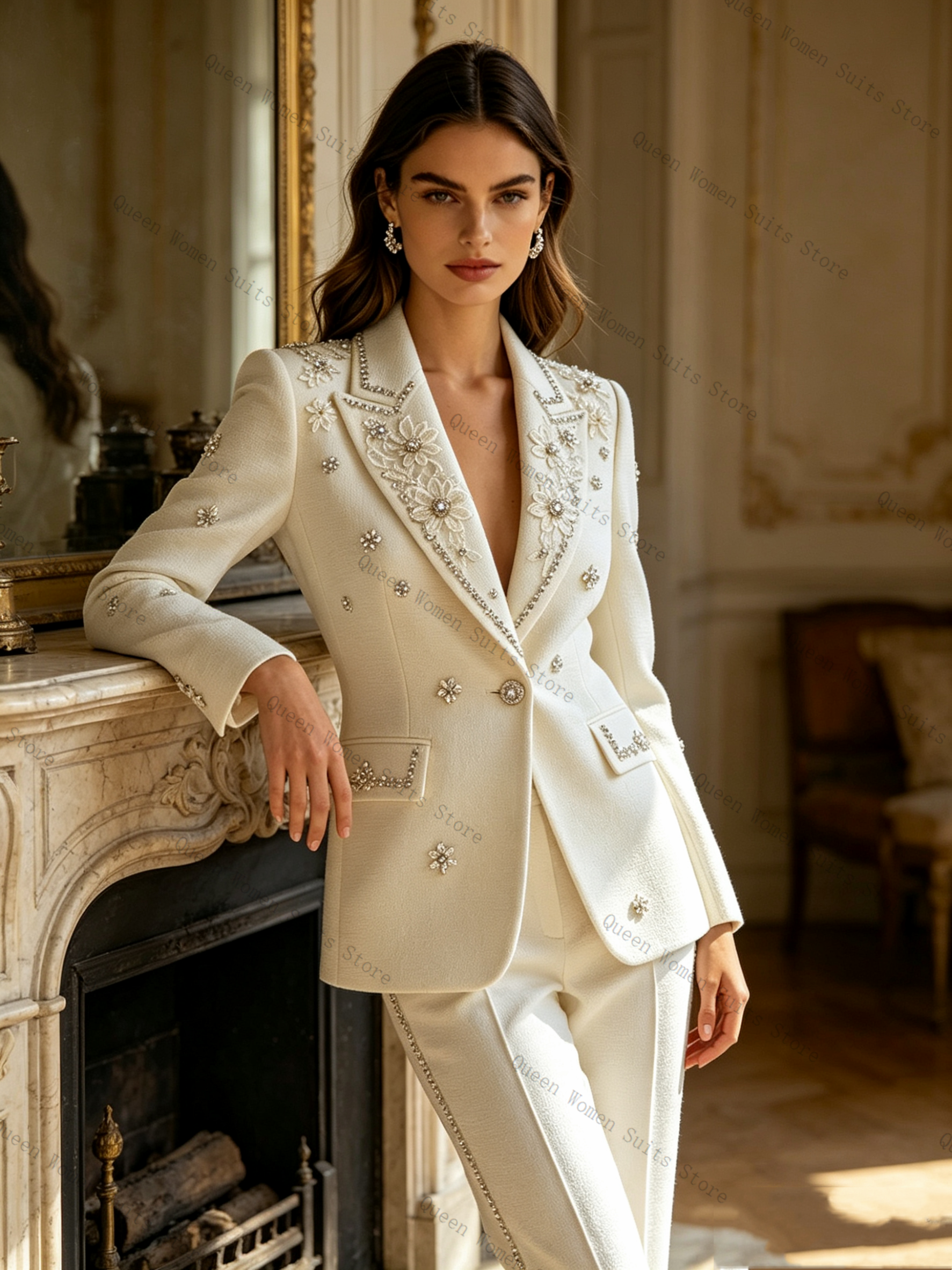 White Crystals Women Suit Set  - Women Luxury Formal Wear ulasan dan harga