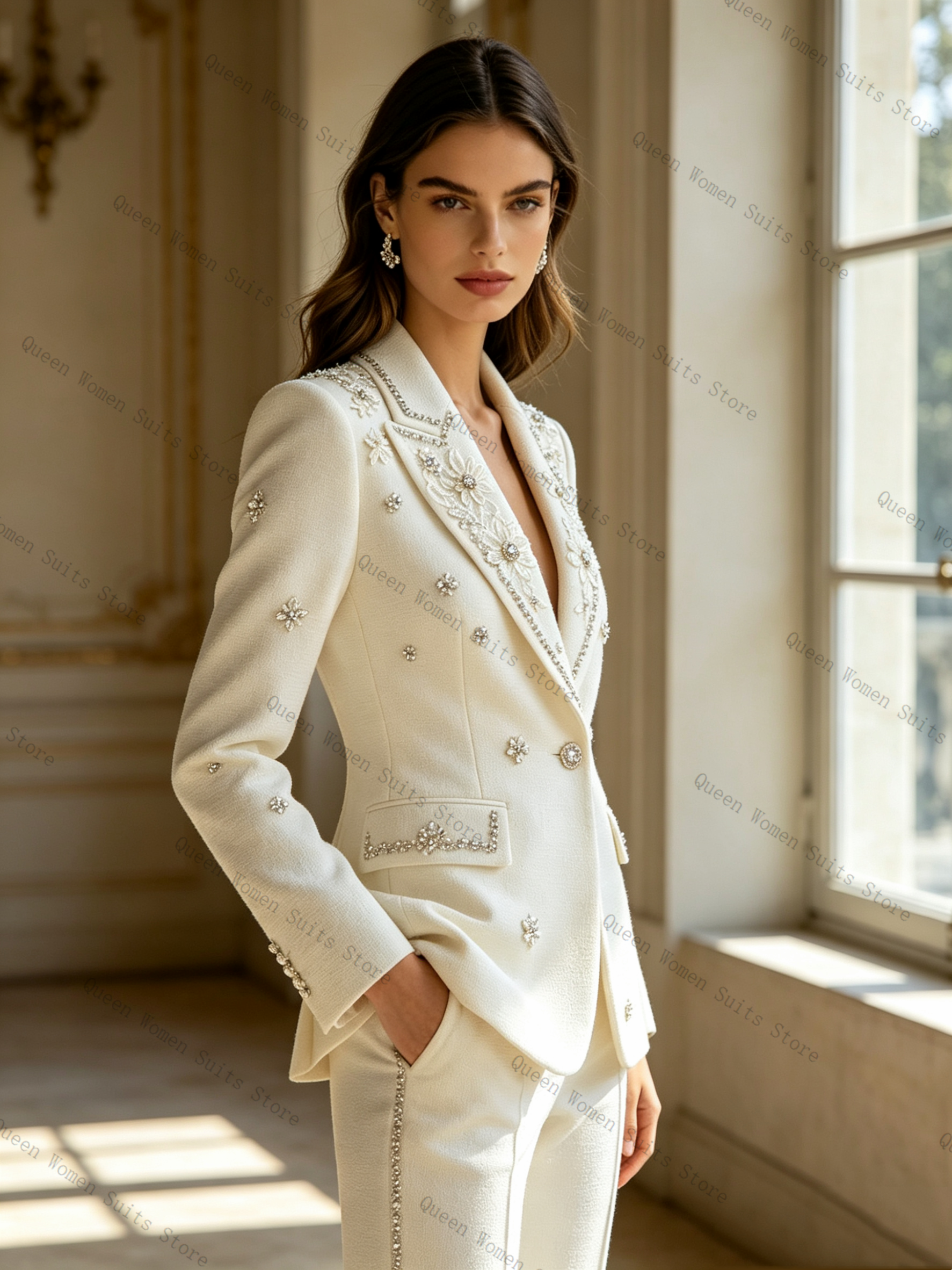 White Crystals Women Suit Set  - Women Luxury Formal Wear ulasan dan harga