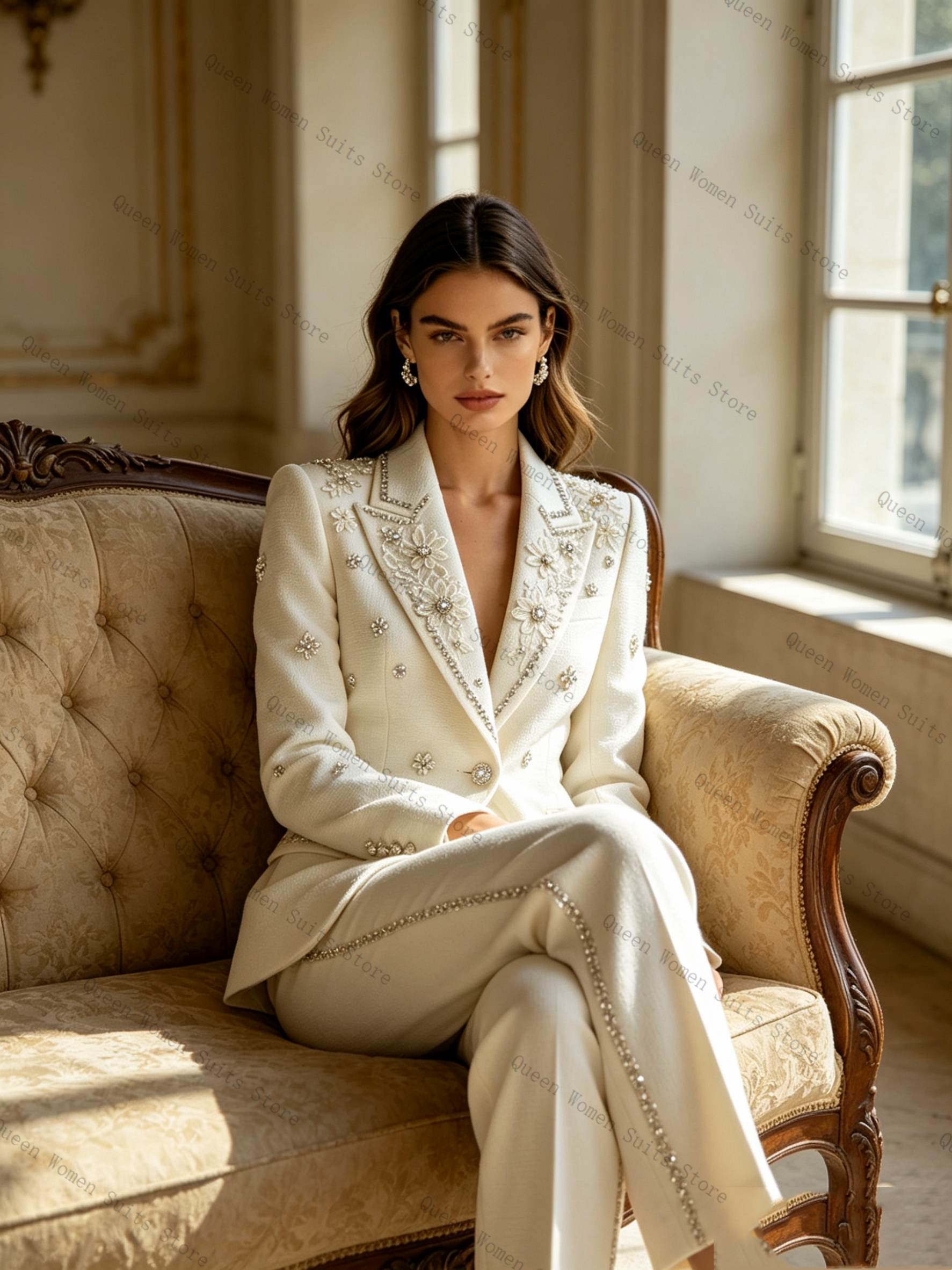 White Crystals Women Suit Set  - Women Luxury Formal Wear ulasan dan harga