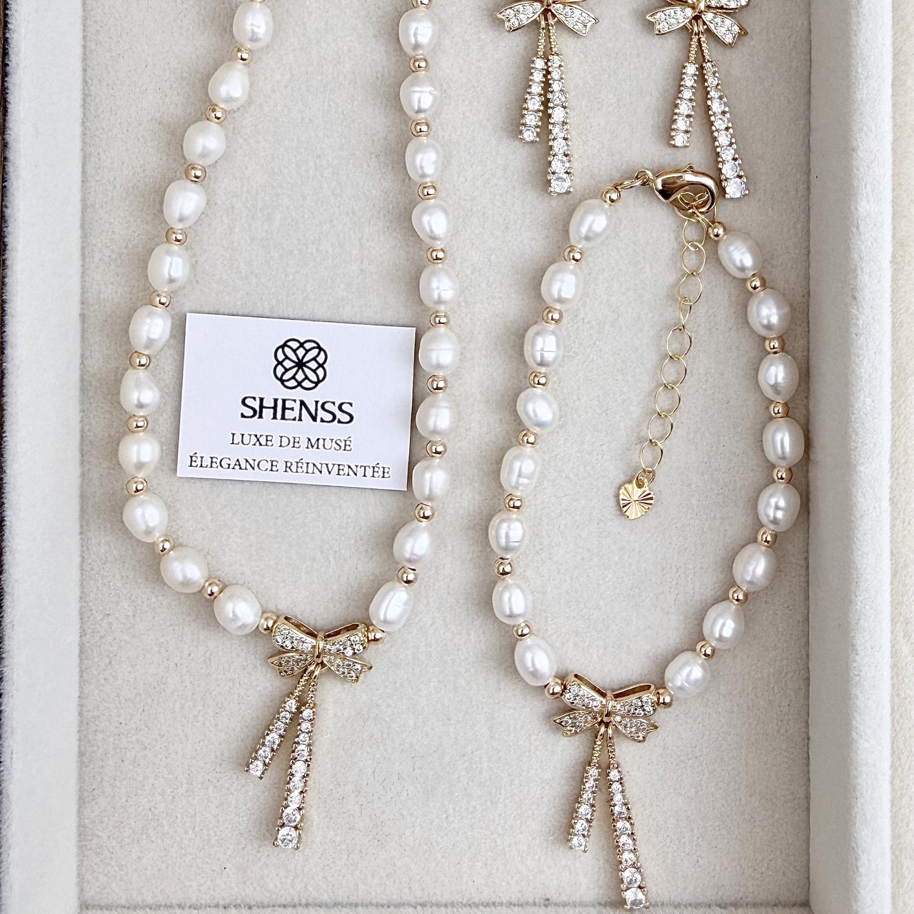 Natural Rice-Shaped Pearl Bowk - Pearl Necklace Set ulasan dan harga