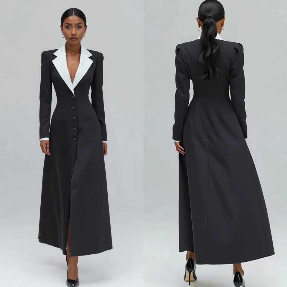 A Line Women Long Blazer Jacke - Women Formal Wear With Tie ulasan dan harga