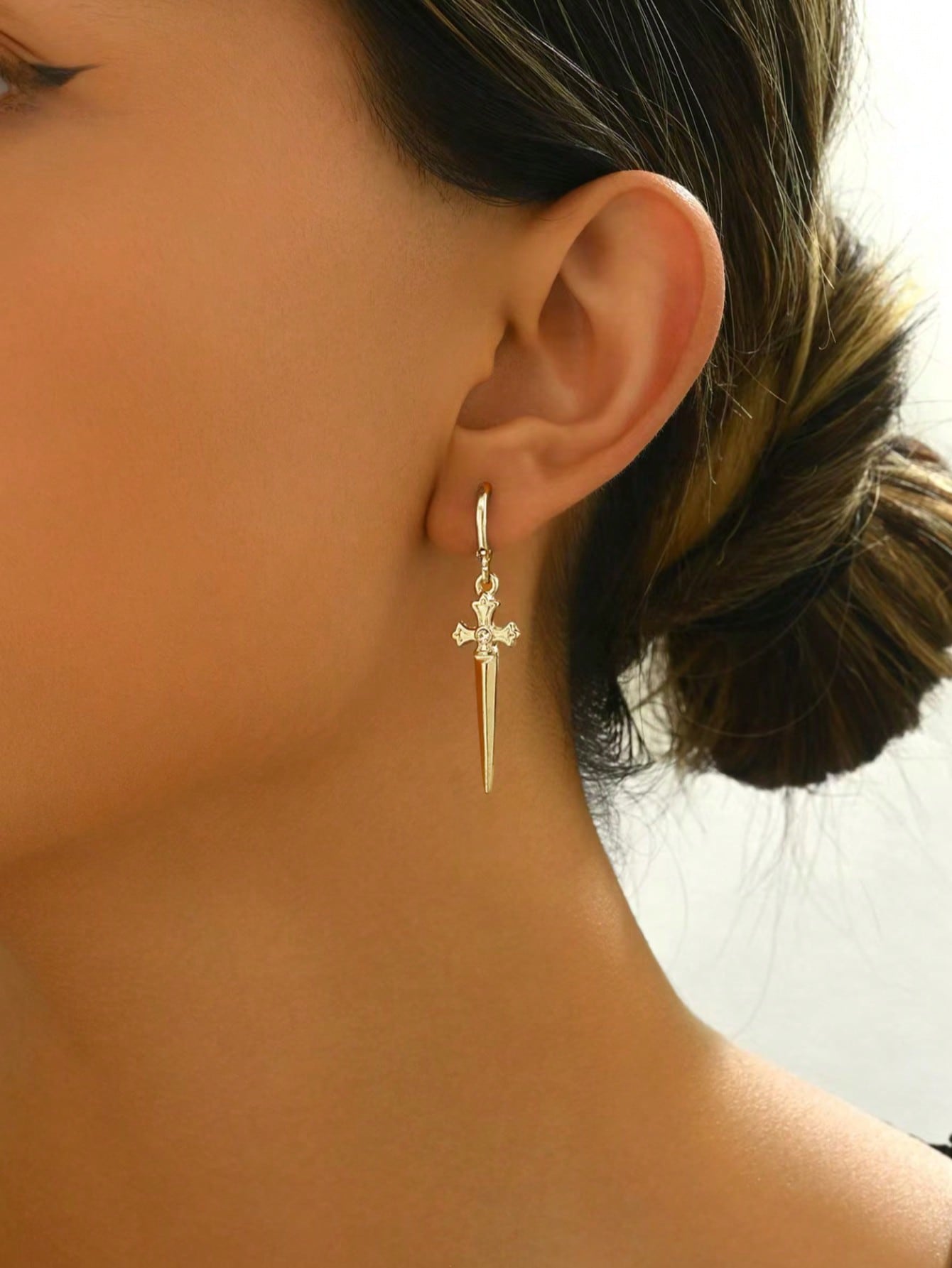 Gold Sword Cross Dangle Earrin - Women'S Gothic Formal Wear ulasan dan harga