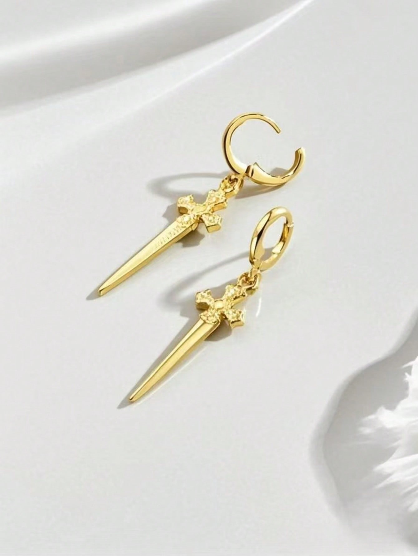 Gold Sword Cross Dangle Earrin - Women'S Gothic Formal Wear ulasan dan harga
