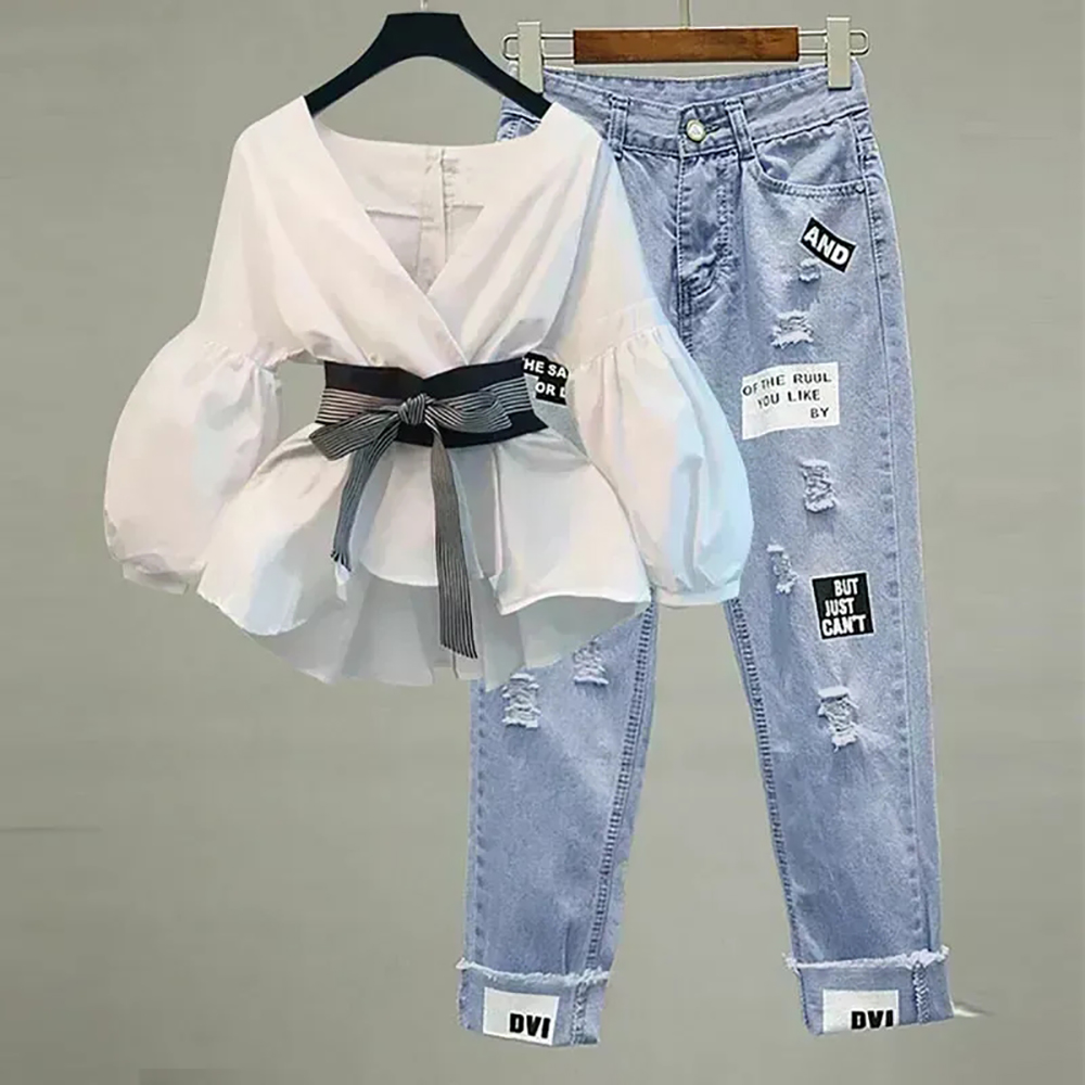 Women Elegant V-Neck Stripe La - Women Formal Wear Set ulasan dan harga