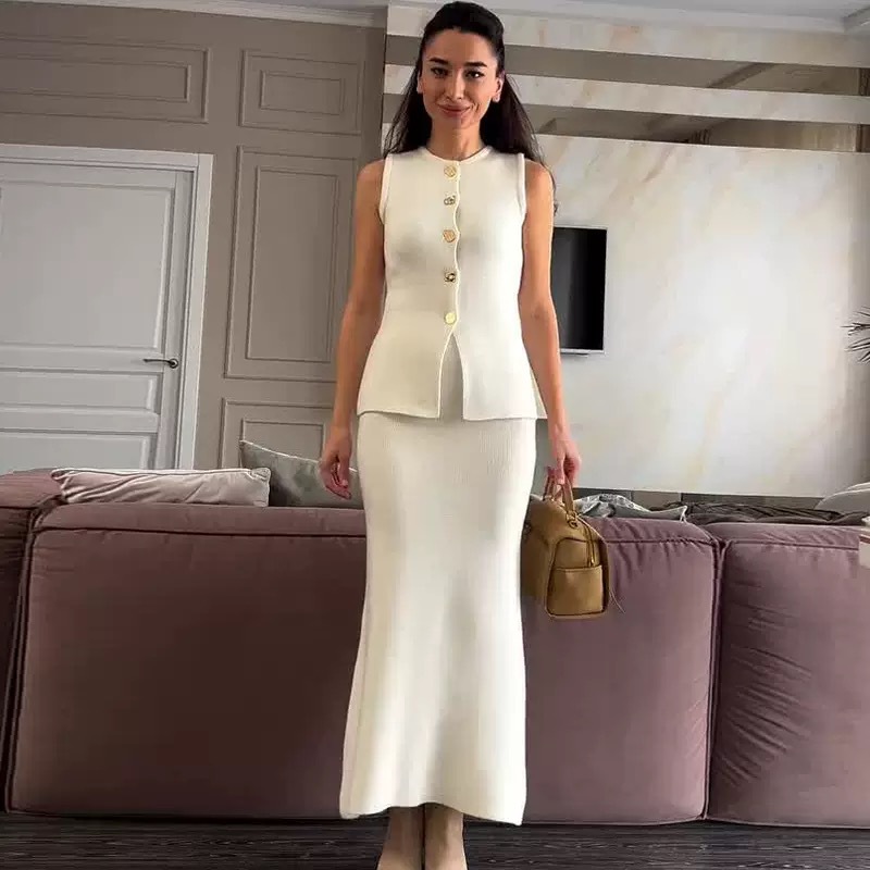 Round-neck Single-breasted Sle - Women Formal Wear Set ulasan dan harga