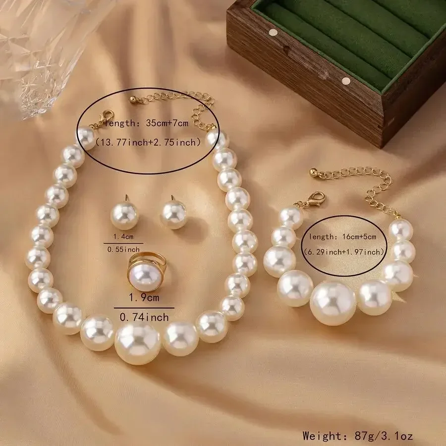 Elegant Pearl Necklace Set Wit - Pearl Necklace Set ulasan dan harga
