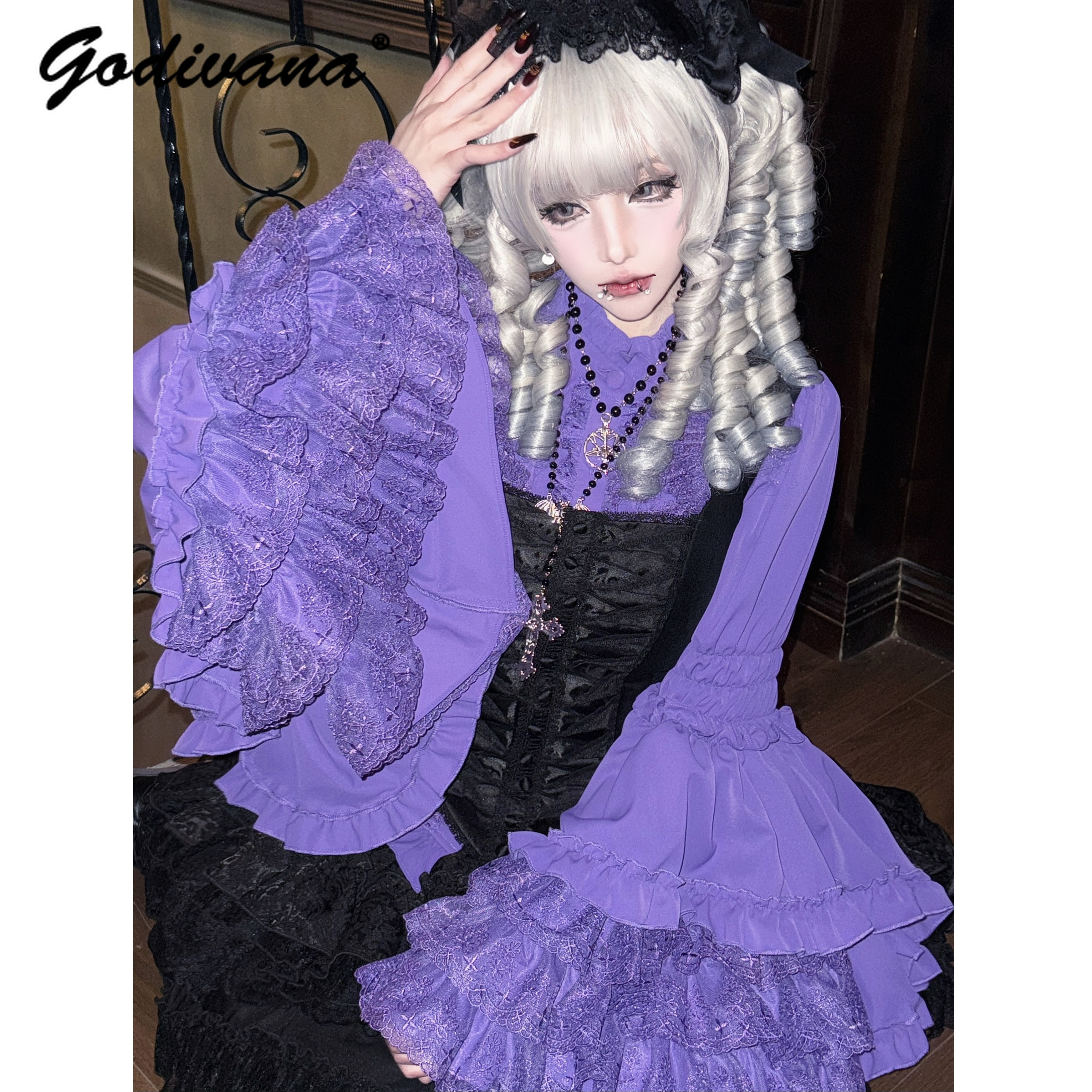 Original Lolita Chiffon Blouse - Women'S Gothic Formal Wear ulasan dan harga