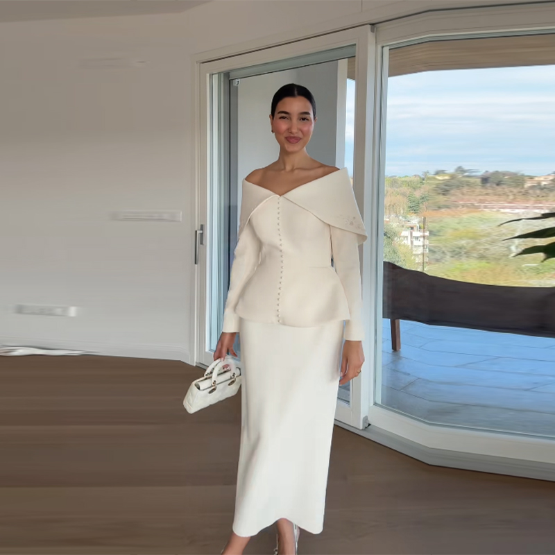 Elegant French White Peplum Tw - Women Formal Wear Set ulasan dan harga