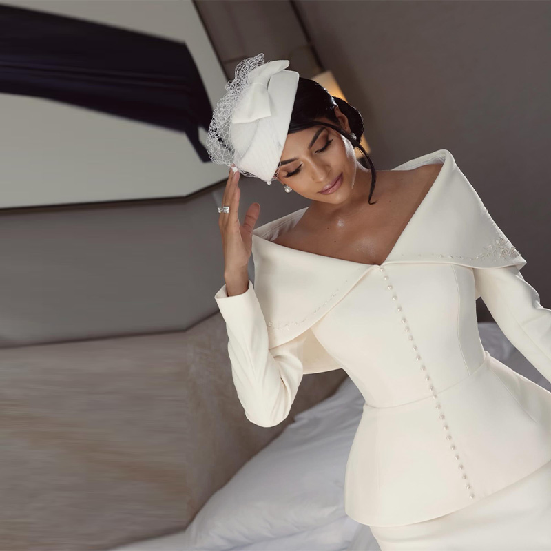 Elegant French White Peplum Tw - Women Formal Wear Set ulasan dan harga