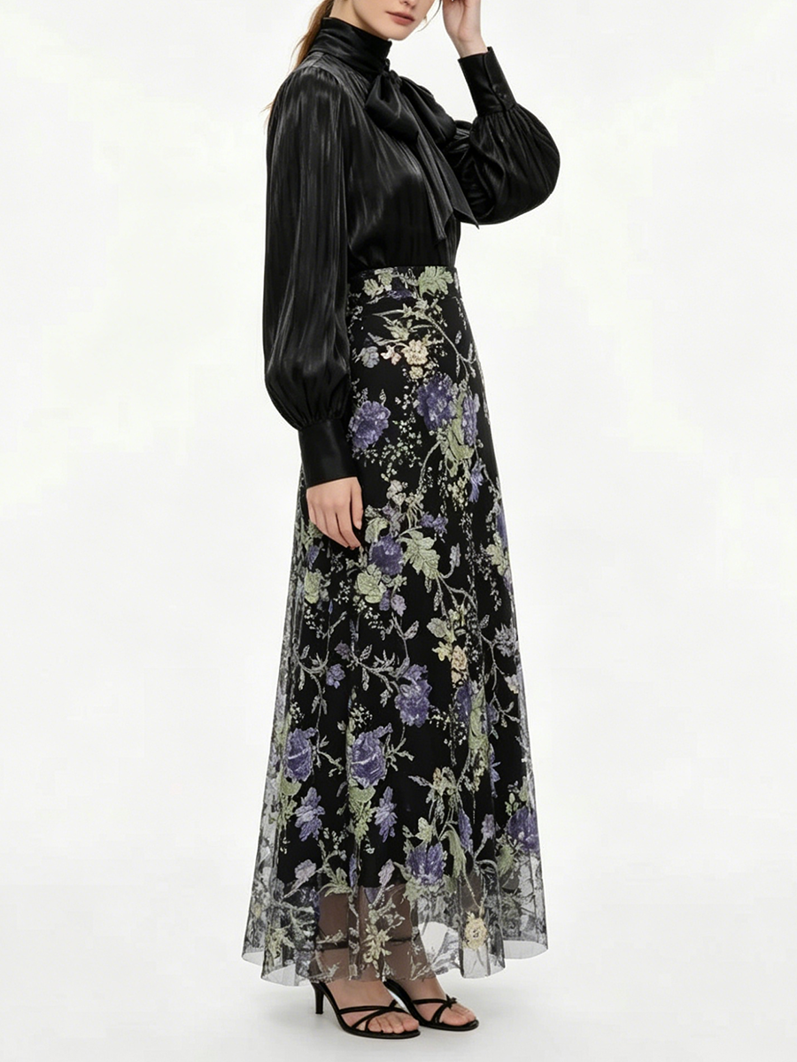 VGH Elegant Chic Black Floral  - Women Formal Wear Set ulasan dan harga