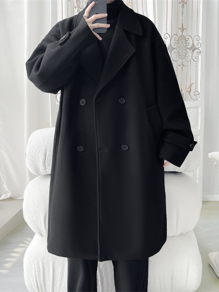 Men's Long Over-Knee Woolen Co - Tailored Coat Wool ulasan dan harga