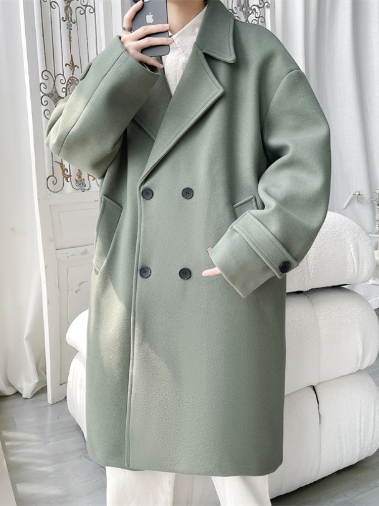 Men's Long Over-Knee Woolen Co - Tailored Coat Wool ulasan dan harga