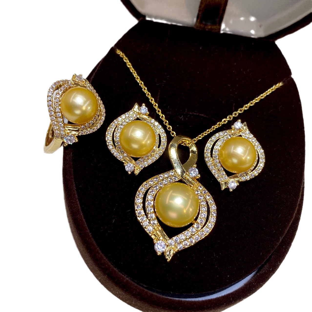 one Set freshwater pearl yello - Pearl Necklace Set ulasan dan harga