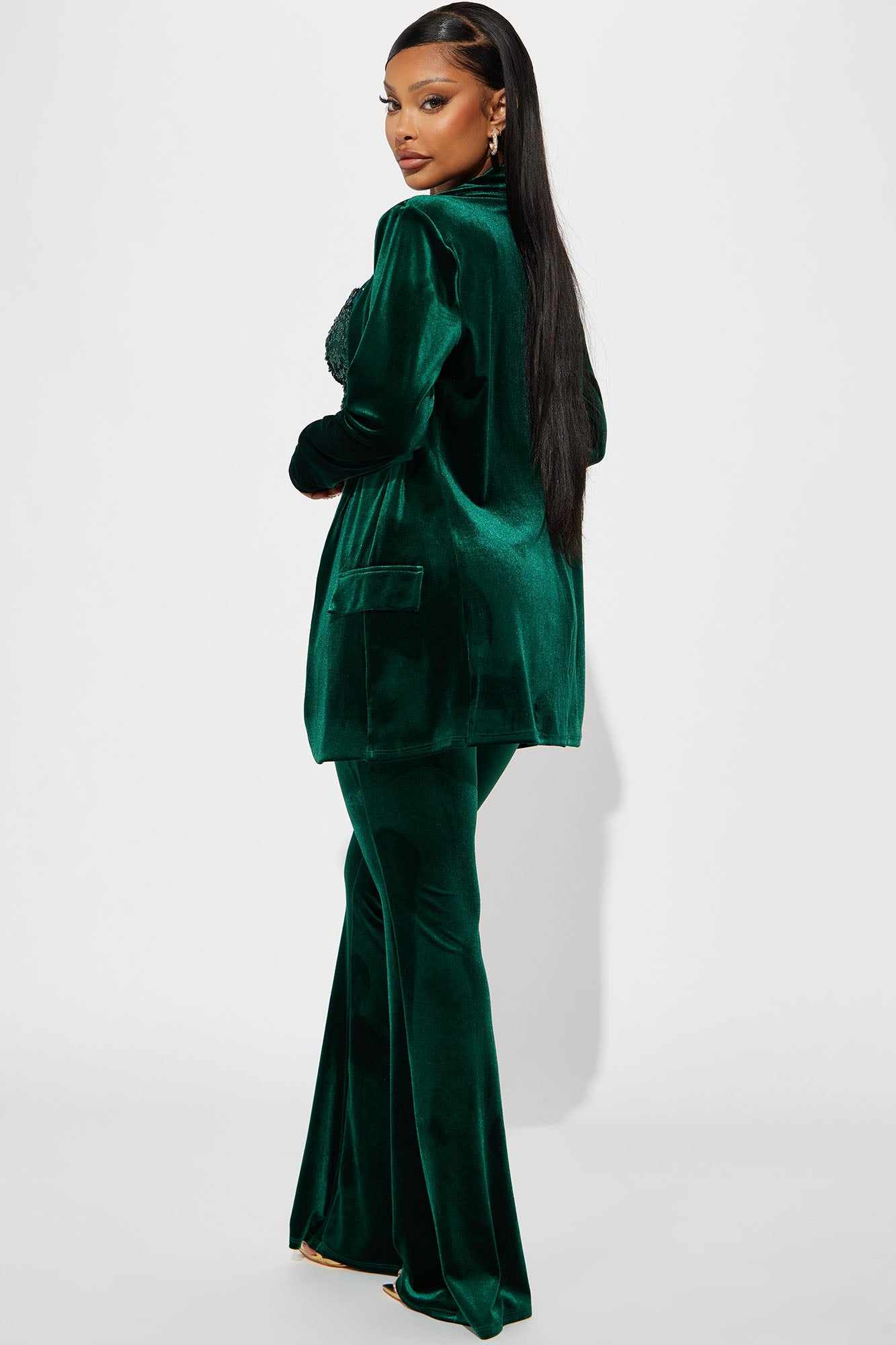 Green Velvet Women Pants Suits - Women Formal Wear With Tie ulasan dan harga