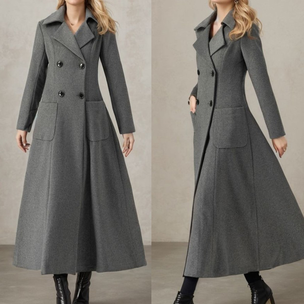 Women Gray Long Jacket Wool Do - Tailored Coat Wool ulasan dan harga