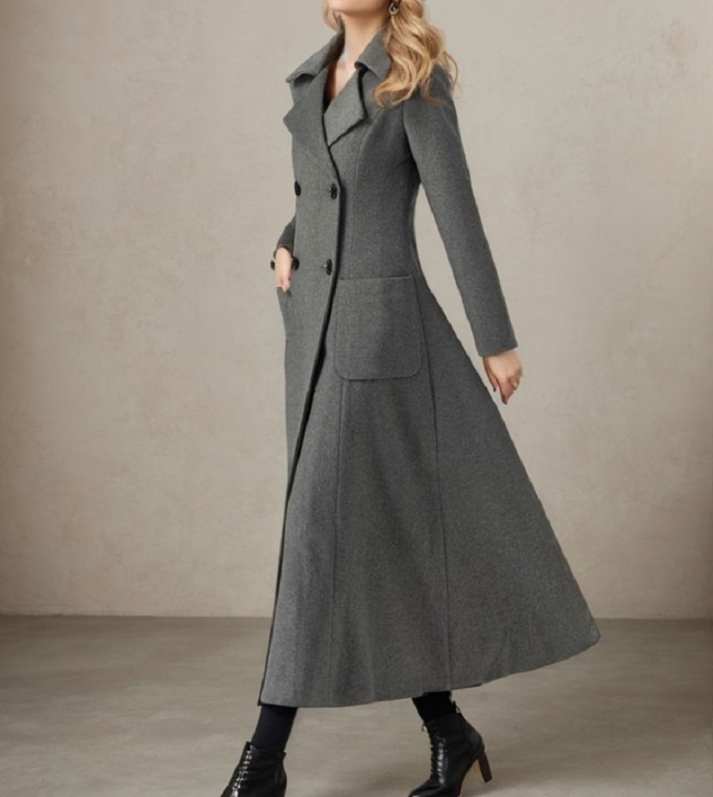 Women Gray Long Jacket Wool Do - Tailored Coat Wool ulasan dan harga