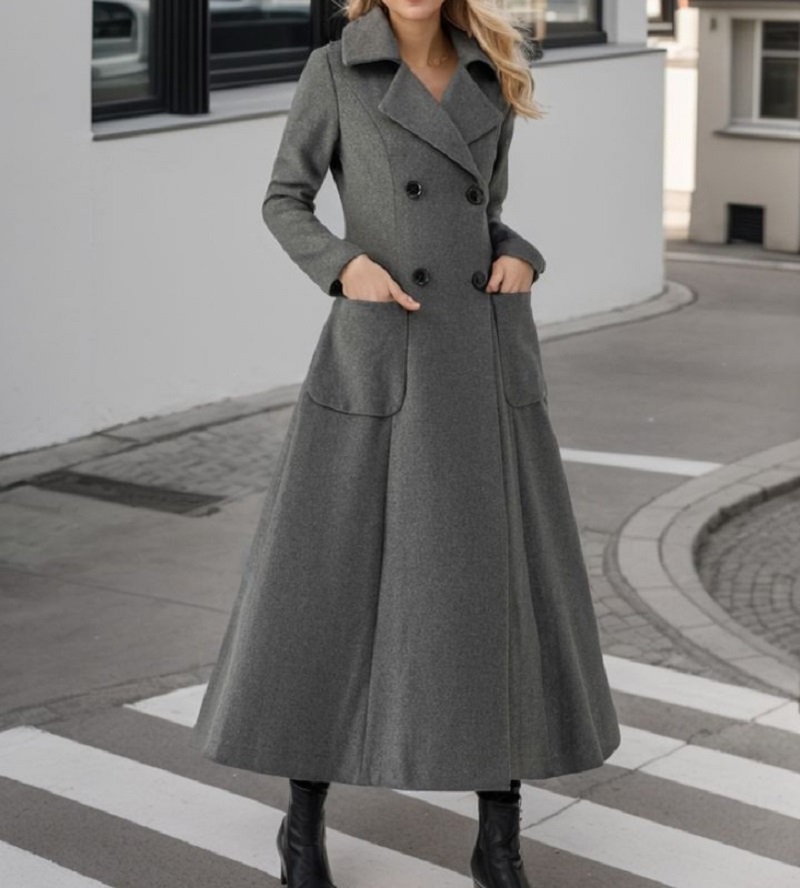 Women Gray Long Jacket Wool Do - Tailored Coat Wool ulasan dan harga