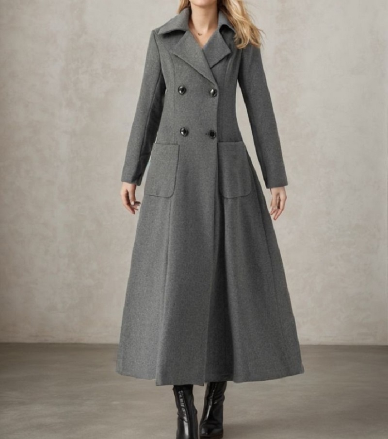 Women Gray Long Jacket Wool Do - Tailored Coat Wool ulasan dan harga