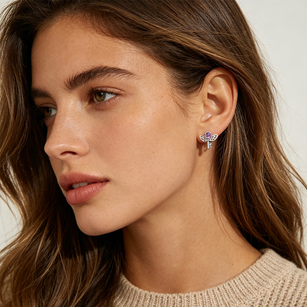 Retro Key Amethyst Stud Earrin - Formal Wear Jewelry For Women ulasan dan harga