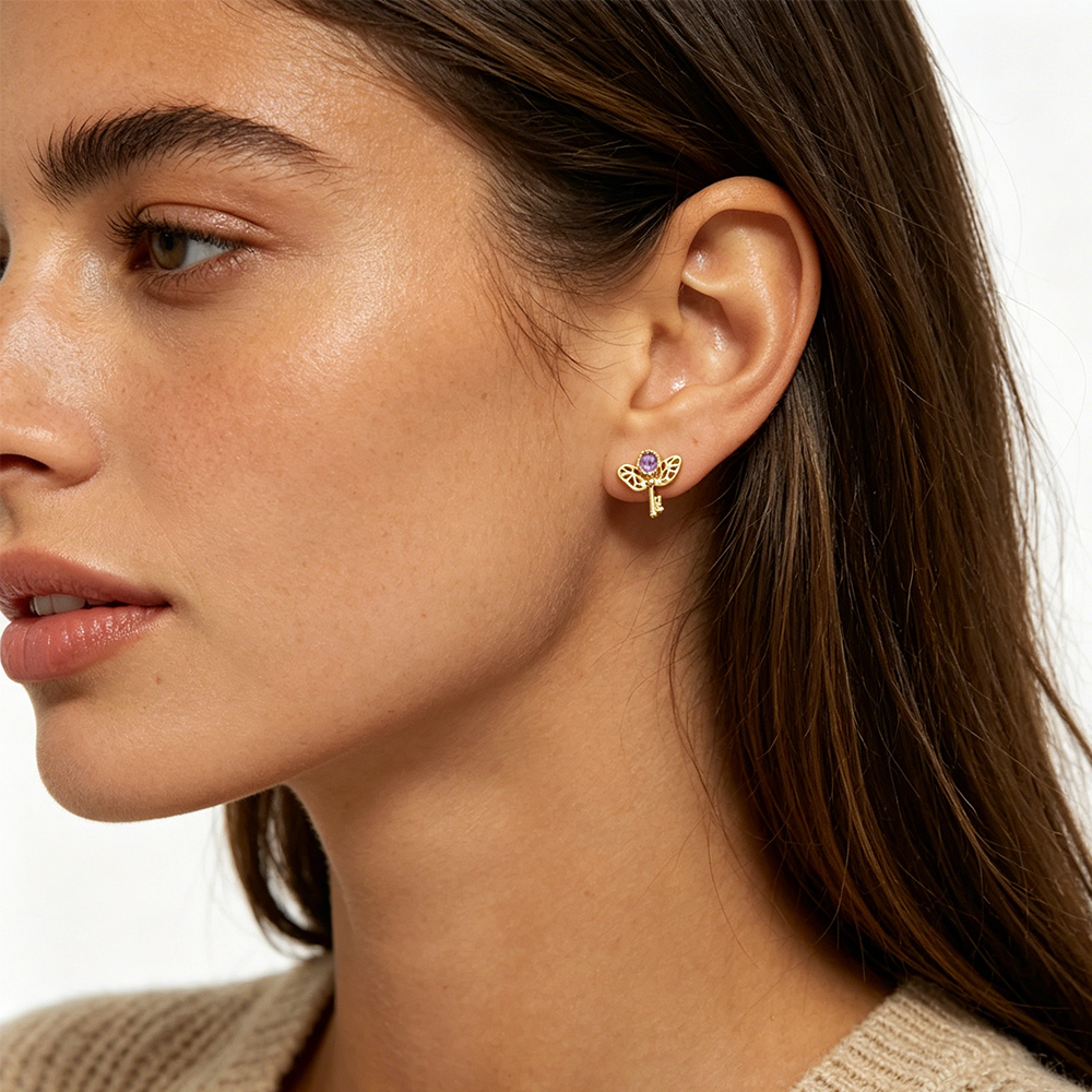 Retro Key Amethyst Stud Earrin - Formal Wear Jewelry For Women ulasan dan harga