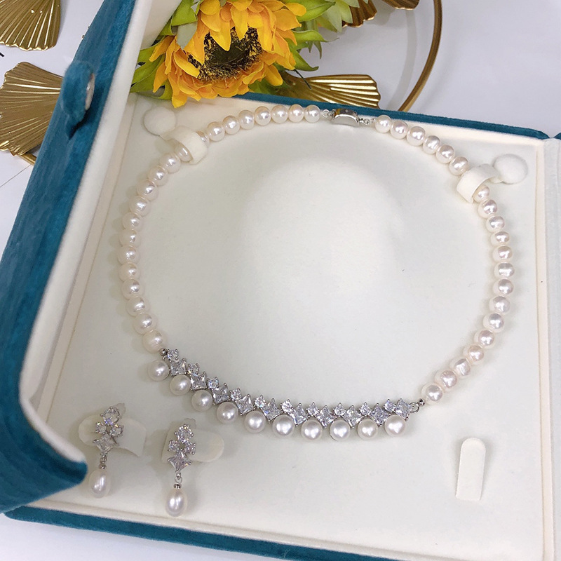 one Set freshwater pearl white - Pearl Necklace Set ulasan dan harga