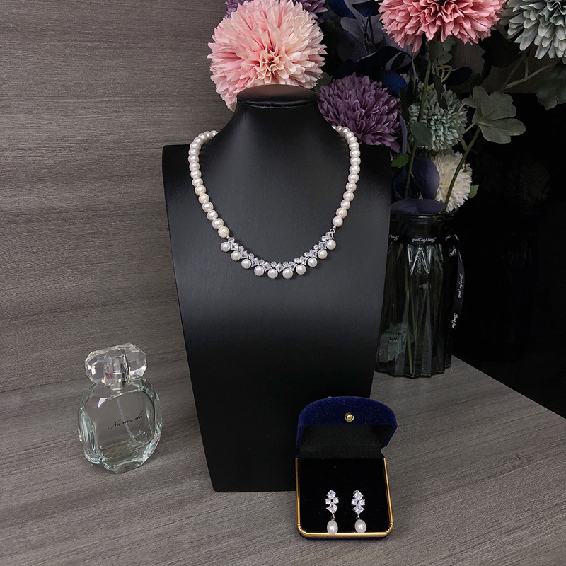 one Set freshwater pearl white - Pearl Necklace Set ulasan dan harga