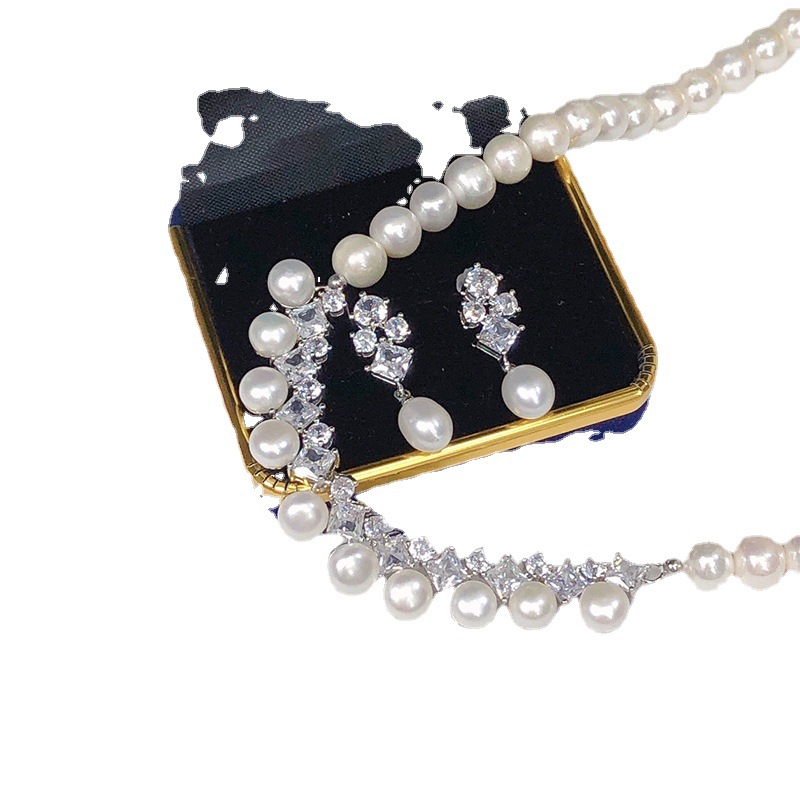 one Set freshwater pearl white - Pearl Necklace Set ulasan dan harga
