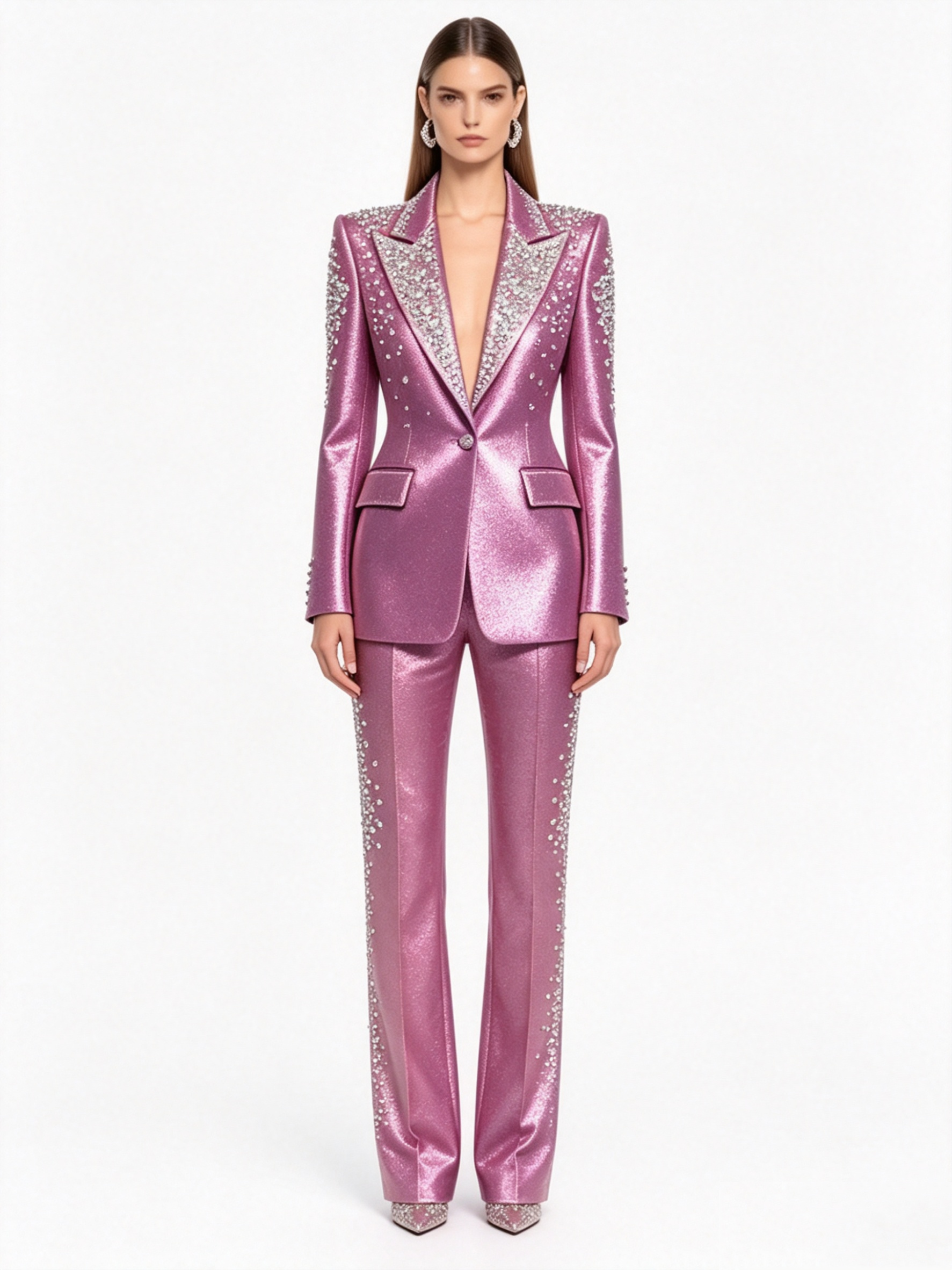 Luxury Crystals Pink Satin Wom - Women Luxury Formal Wear ulasan dan harga